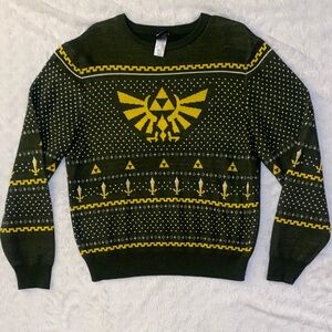 Legend of Zelda Green and Yellow Men's Crewneck Holiday Sweater